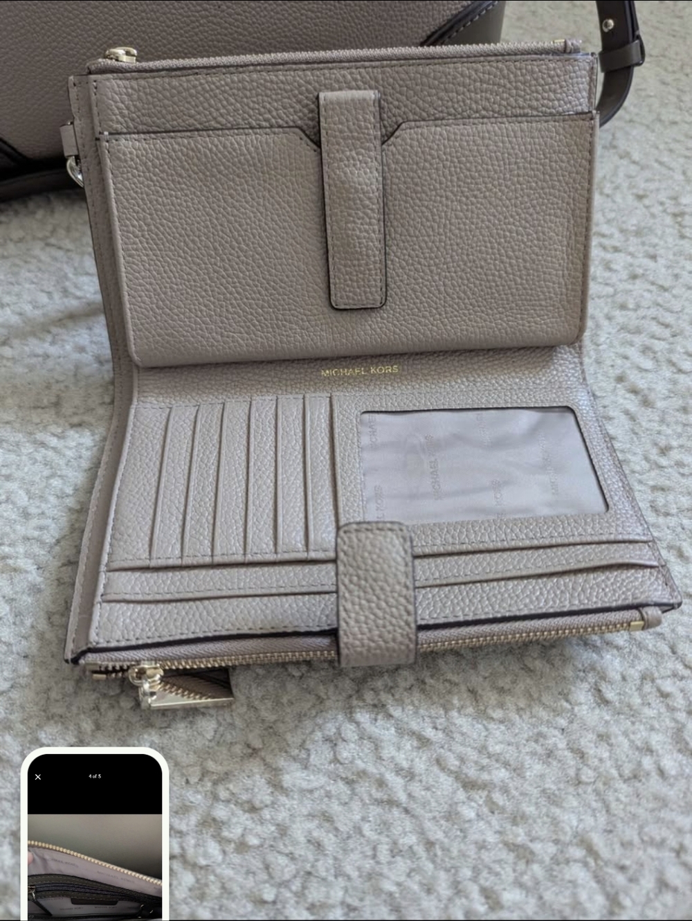 Michael Kors Taupe and Dark Gray Leather Satchel with Wristlet - Picture 5 of 5